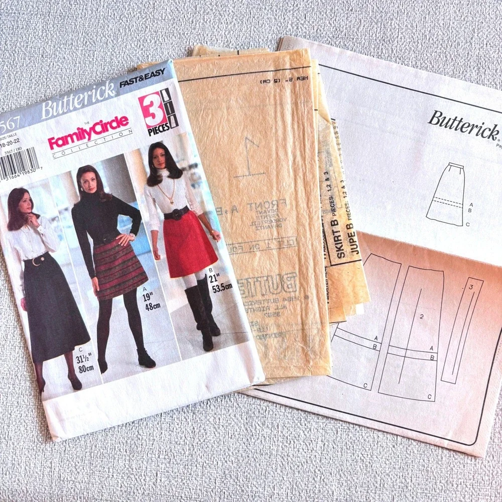 Butterick 3567 90s Minimalist A-Line Skirts 18-20-22 Preppy Dark Academia Retro